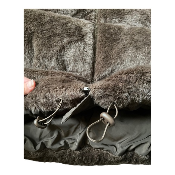STINE GOYA Aria Fleece Puffer Jacket Dark Brown Faux Fur Coat Size Large - Picture 12 of 16